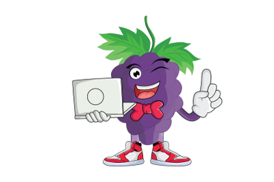 Grape With Laptop Fruit Cartoon Character
