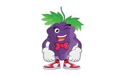Grape With Bowtie Fruit Cartoon Character