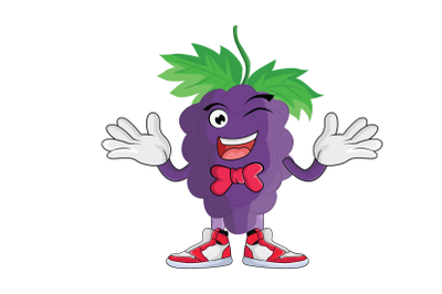 Grape With Bowtie Shrugging Fruit Cartoon Character