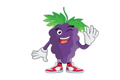 Grape Waving Fruit Cartoon Character