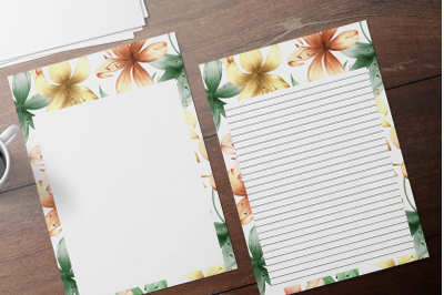 Floral Printable Stationery, Lined Digital Note Paper