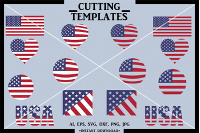 American Flag Bundle, USA, Silhouette, Cricut, Cameo,SVG DXF