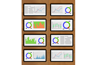 Set of chart and graphic on tablets