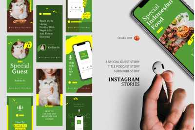 Podcast Instagram Stories and Post Template - vegan podcaster