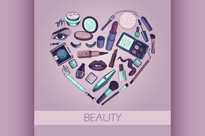 Flat illustration of cosmetic elements.