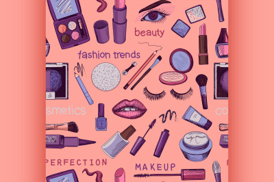 Glamorous make-up seamless pattern