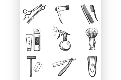 Barber and hairdresser related icons set