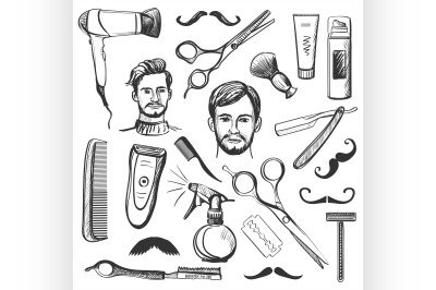 Set of vintage barber shop elements