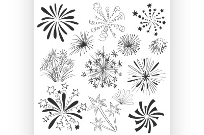 Hand drawn colorful fireworks set