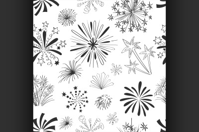 Hand drawn colorful fireworks set