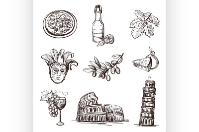 Hand drawn set of Italy