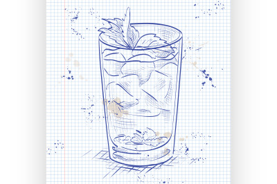 Cocktail Mint julep on a notebook page