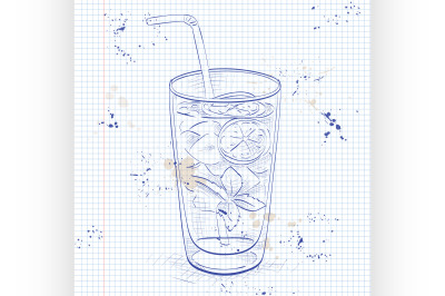 Mojito fresh cocktail on a notebook page