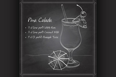 Cocktail Pina colada on black board