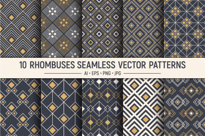 10 seamless geometric rhombuses vector patterns