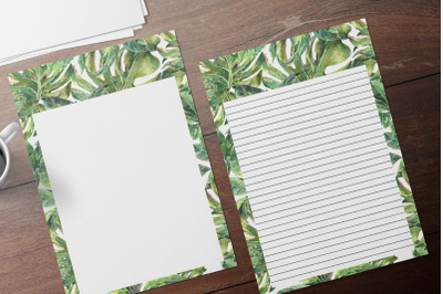 Watercolor Tropical Stationary Sheets, Lined Digital Note Paper