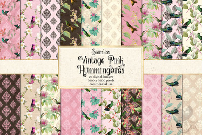 Vintage Pink Hummingbirds Digital Paper