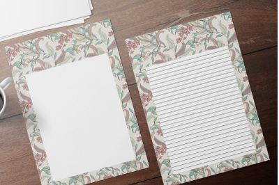 Vintage Flowers Stationery, Lined Digital Note Paper