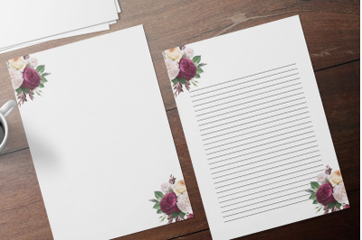 Floral Printable Stationery, Lined Digital Note Paper