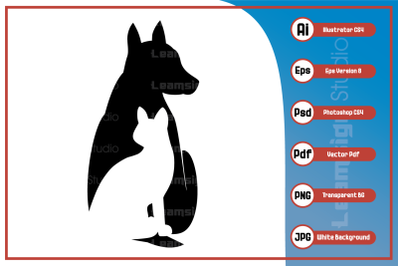 Silhouette illustration dog and cat -