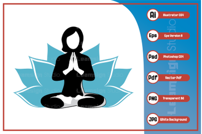 Vector illustration woman doing yoga logo design