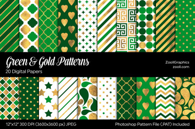 Green &amp; Gold Digital Papers