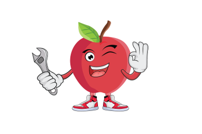 Apple Mechanic With Wrench Fruit Cartoon Character Design