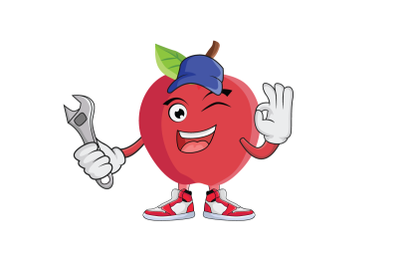 Apple Mechanic With Cap Fruit Cartoon Character