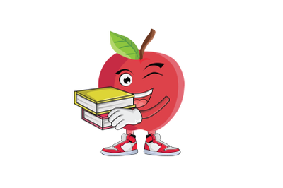 Apple With Books Fruit Cartoon Character