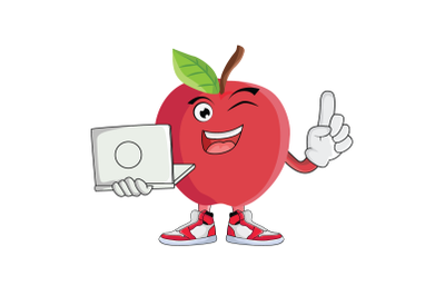 Apple With Laptop Fruit Cartoon Character