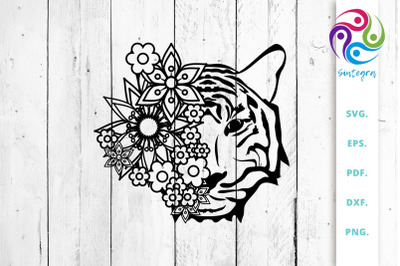 Flowers with Tiger Head SVG Cut File