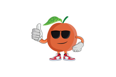 Apricot With Sunglasses And Thumbs Up Fruit Cartoon Character