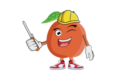 Apricot Construction Worker Fruit Cartoon Character