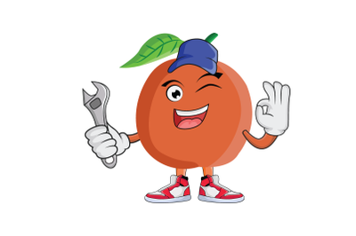 Apricot Mechanic With Cap Fruit Cartoon Character