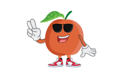 Apricot With Sunglasses And Peace Sign Fruit Cartoon Character