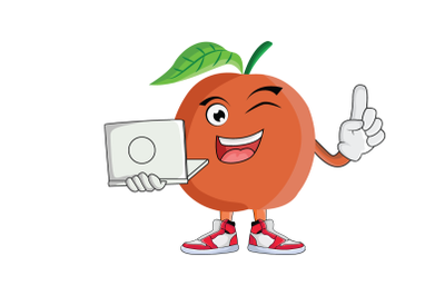 Apricot With Laptop Fruit Cartoon Character