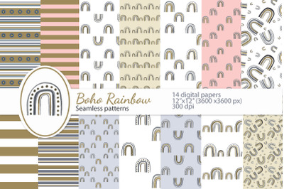 Boho Rainbow Digital Paper Pack