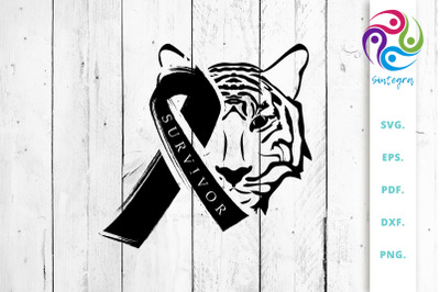 Tiger Head with Awareness Ribbon SVG Cut File