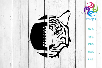 American Football Ball with Tiger Face SVG Cut File