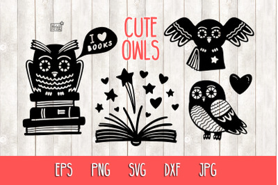 Owls and books - SVG cut files