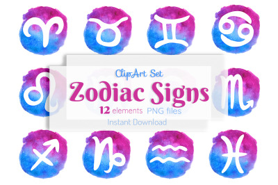 Zodiac clipart Watercolor Zodiac signs Horoscope symbols Astrology