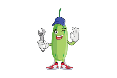 Bilimbi With Wrench and Hat Fruit Cartoon Character