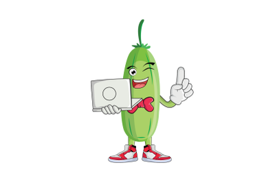 Bilimbi With Laptop Fruit Cartoon Character