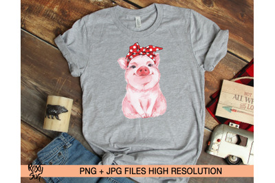 Red Bandana Pig PNG, Sublimation Designs Download, Clipart, Pig shirt,