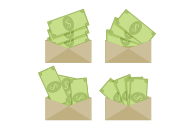 Green banknote in paper envelope, bribe wage or salary