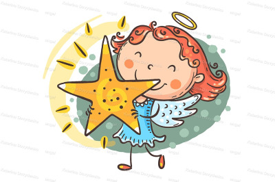Little girl in an angel costume holding a star