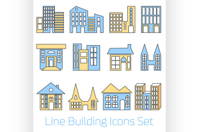 Colored line Building Icons Set