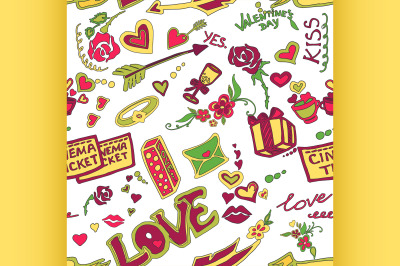 Colored Valentines day doodle pattern