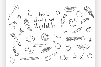 Fruits and vegetables Sketch set