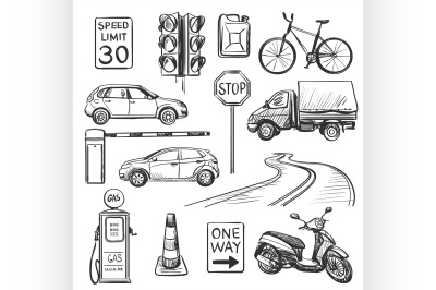 Traffic hand drawn icons set